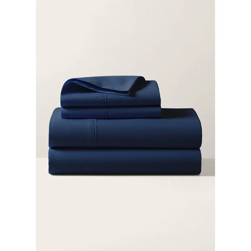 Ralph Lauren Home 464 Thread‎ Count Percale Flat Sheet Twin Polo Navy Blue